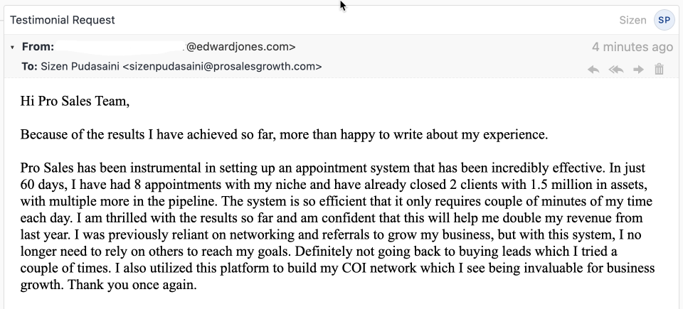 Edward Jones advisor testimonial screenshot
