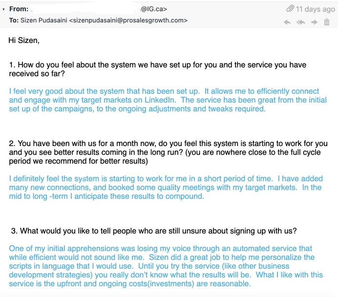 Investors Group financial advisor testimonial screenshot