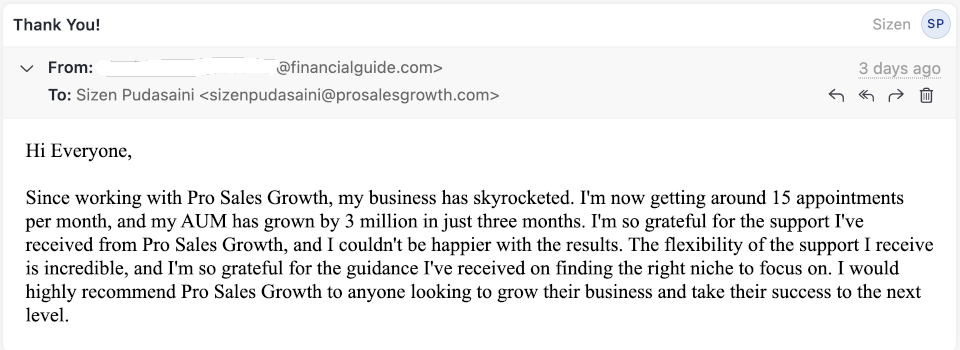 Mass Mutual financial advisor testimonial screenshot