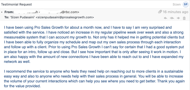 RBC financial advisor testimonial screenshot