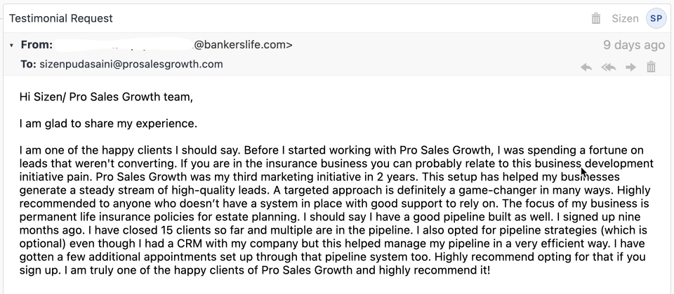 Bankers Life insurance advisor testimonial screenshot