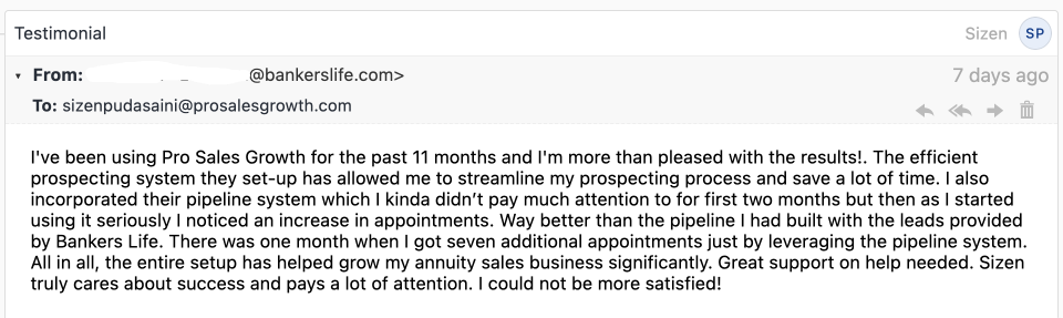 Bankers Life insurance advisor testimonial screenshot